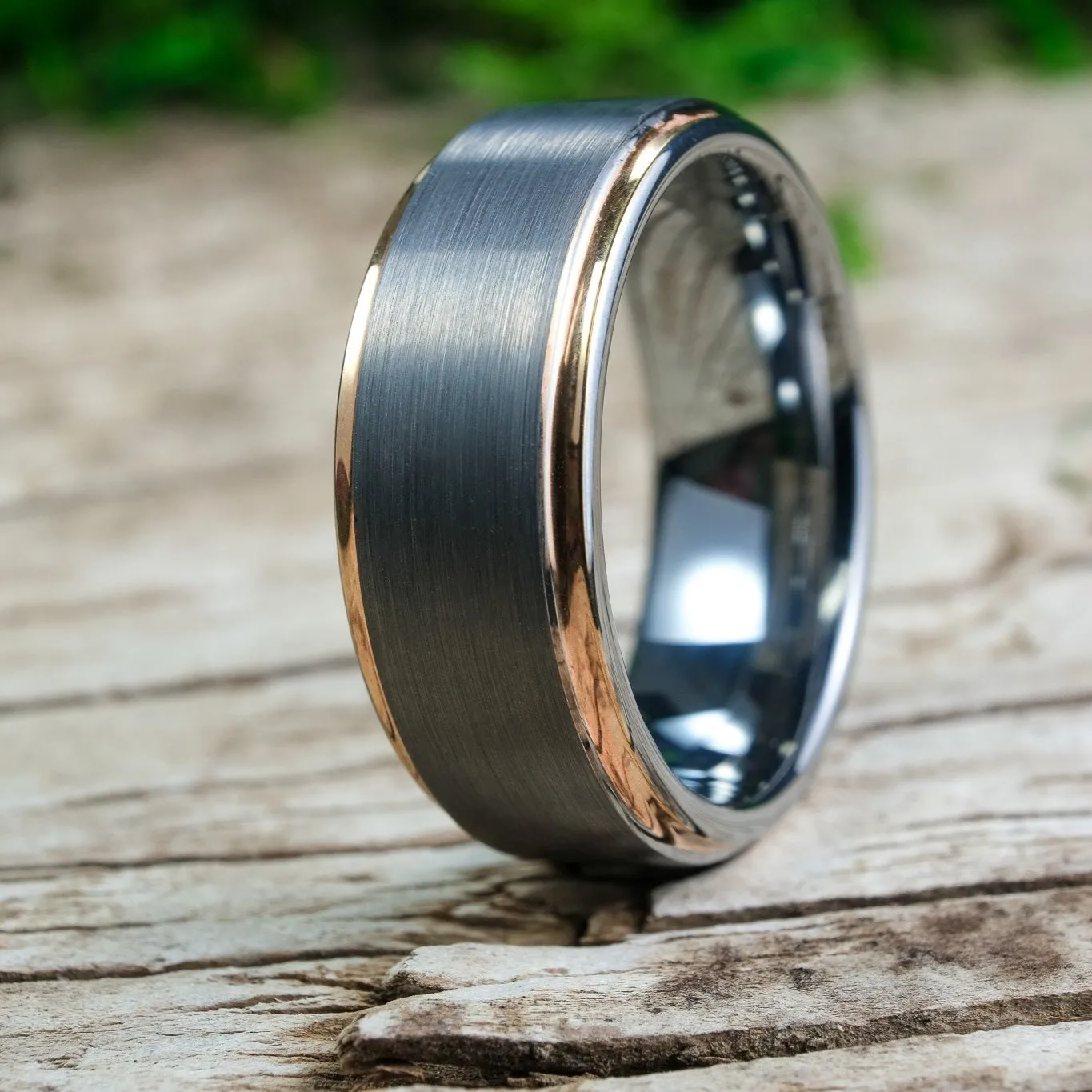 Silver Brushed Ring / Rose Gold Edges - 8mm