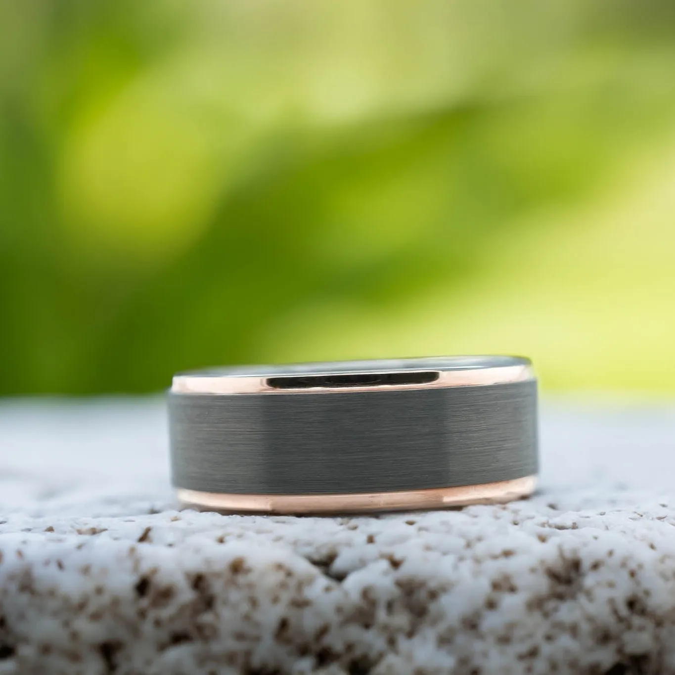 Silver Brushed Ring / Rose Gold Edges - 8mm