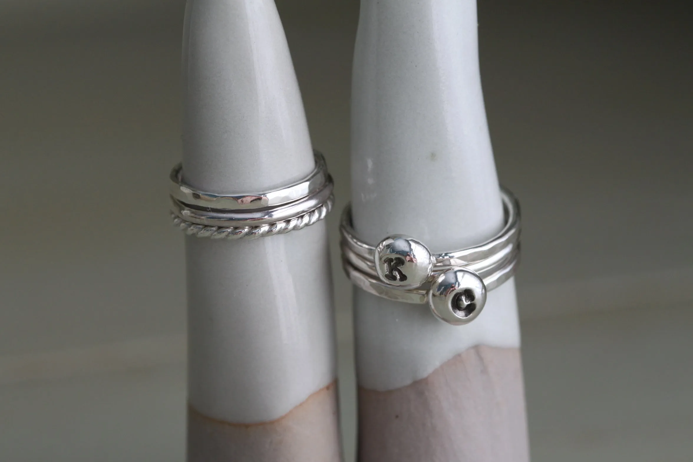 Silver Drop Initial Ring Set - Two Letters