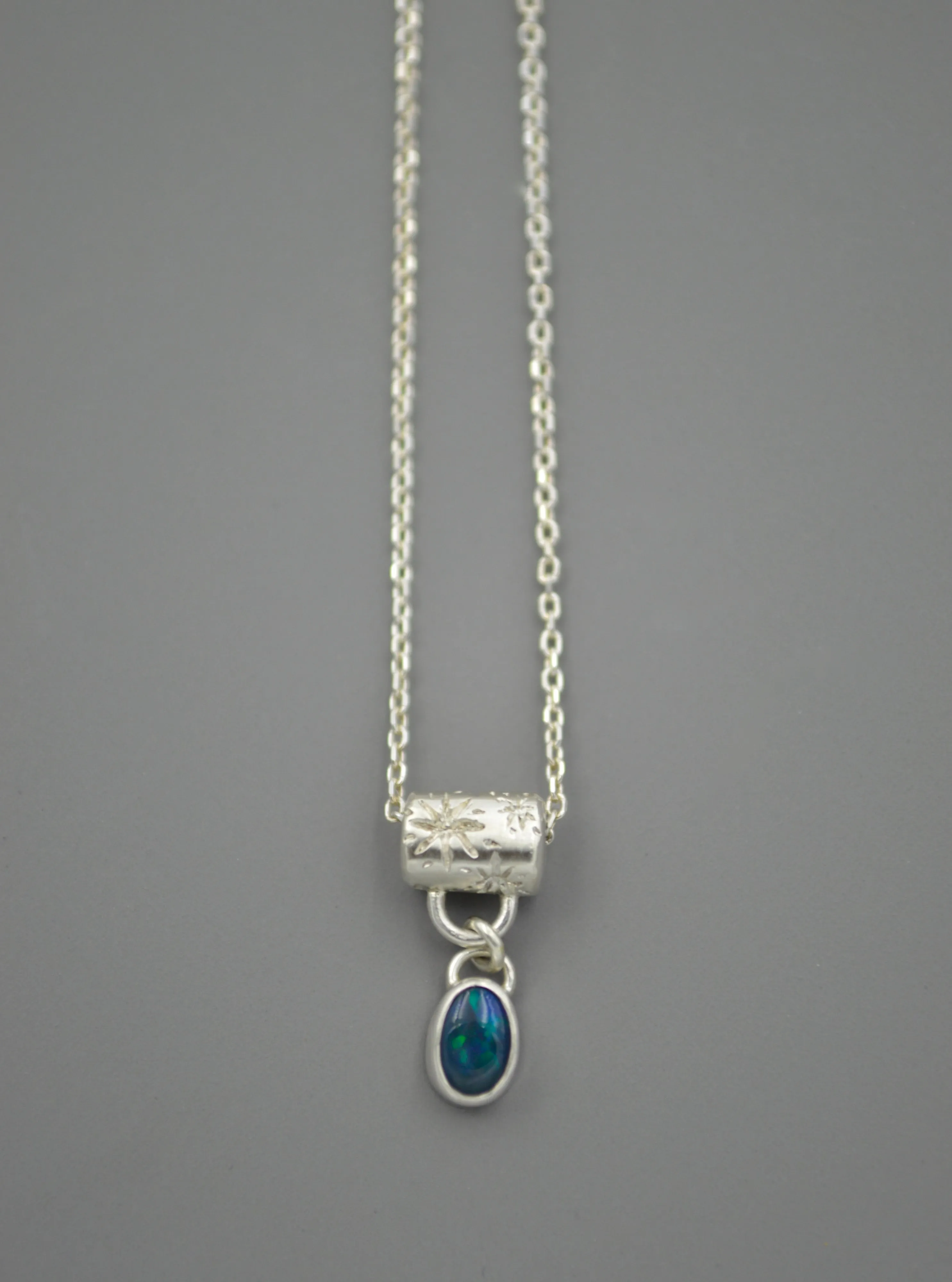 Silver Little Stars Opal Necklace OOAK