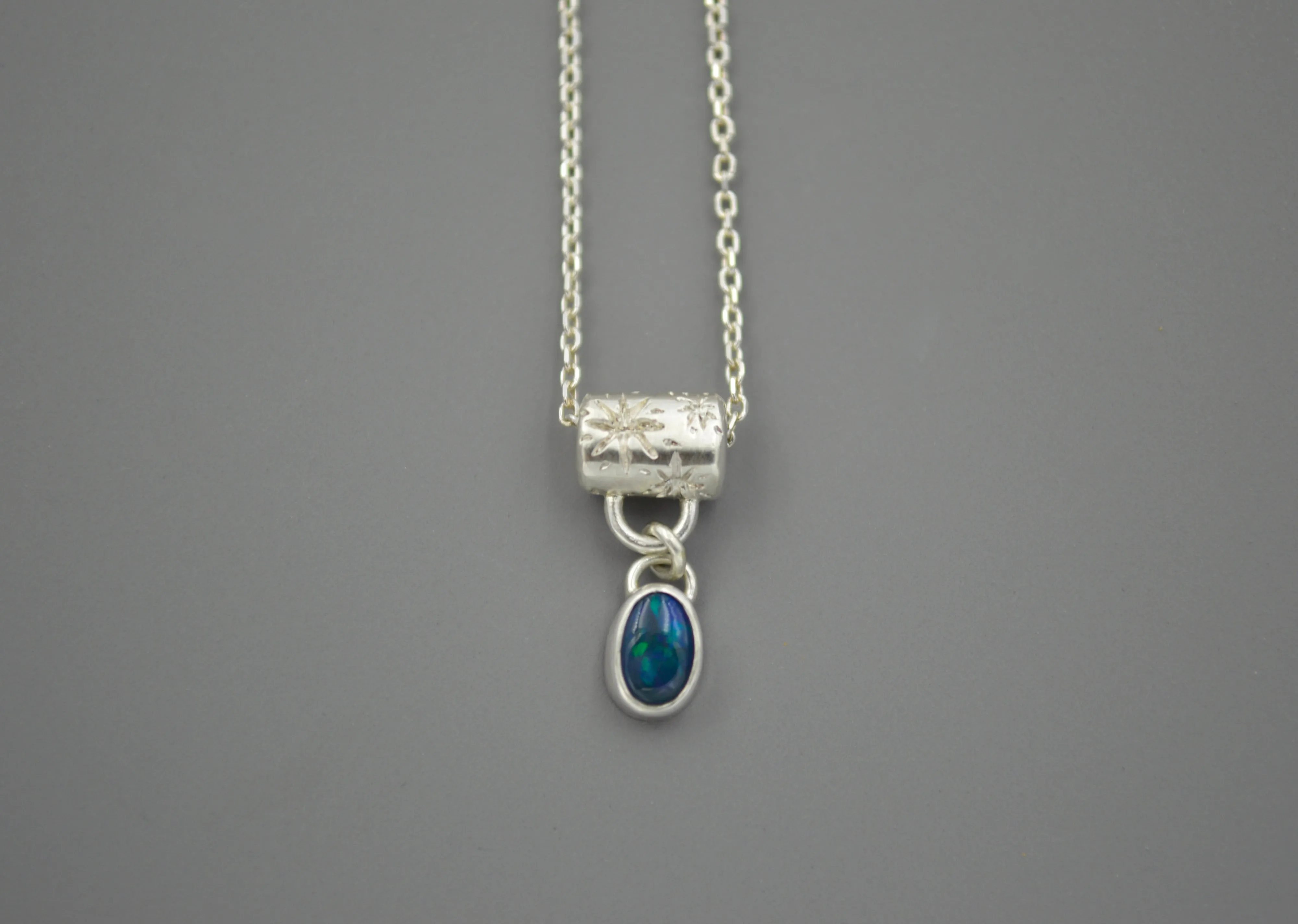 Silver Little Stars Opal Necklace OOAK