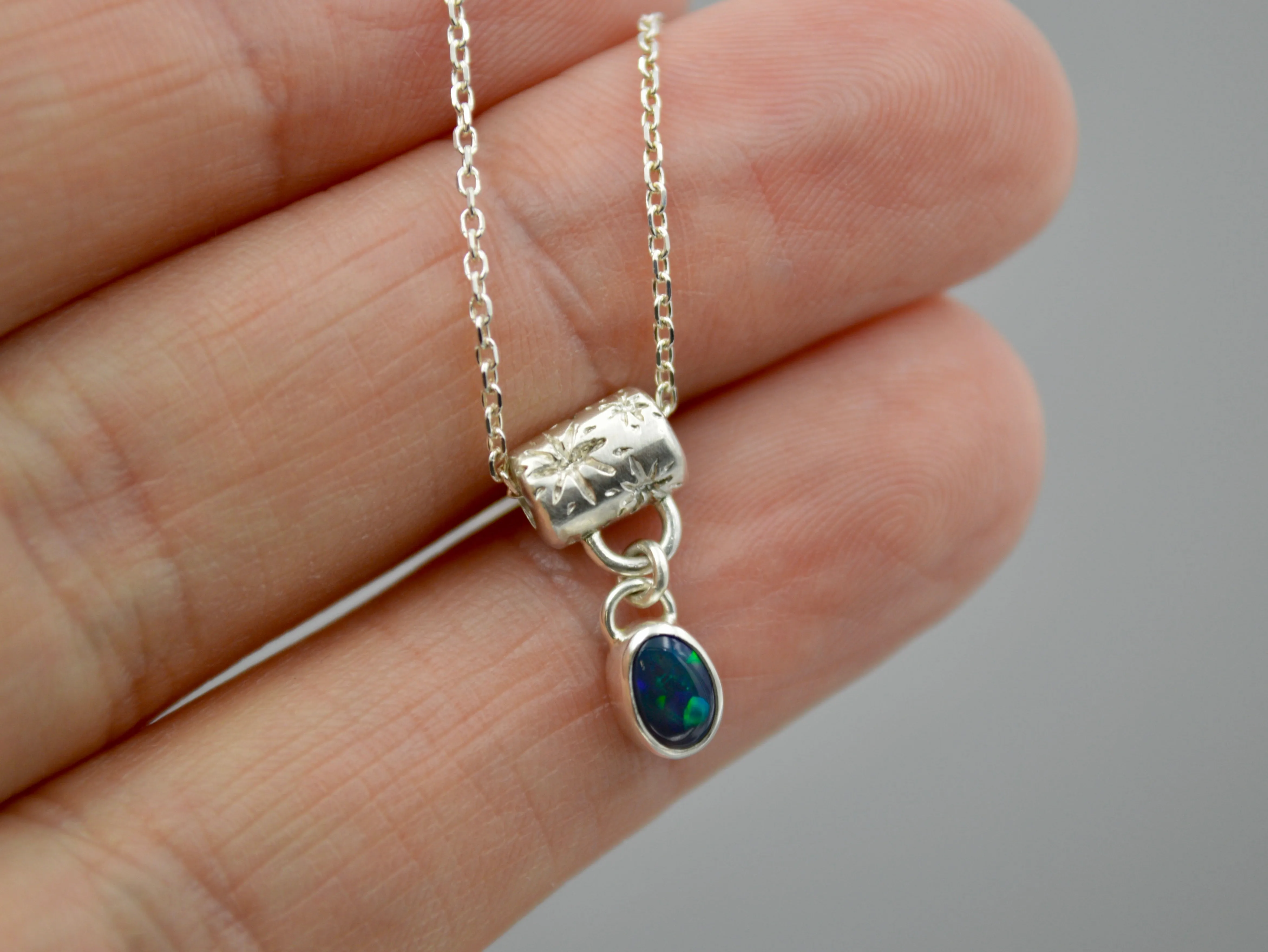 Silver Little Stars Opal Necklace OOAK
