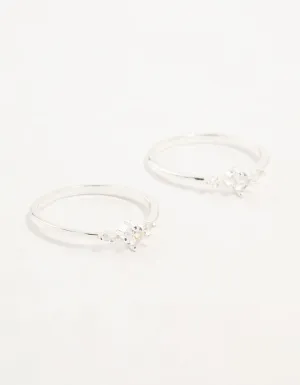 Silver Plated Dainty Cubic Zirconia Stacking Rings 2-Pack