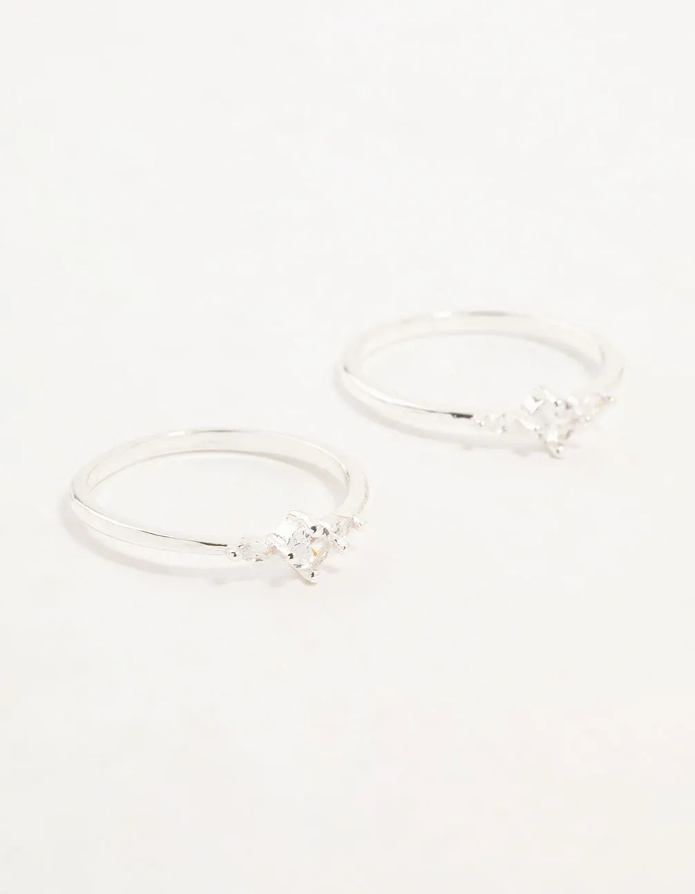 Silver Plated Dainty Cubic Zirconia Stacking Rings 2-Pack