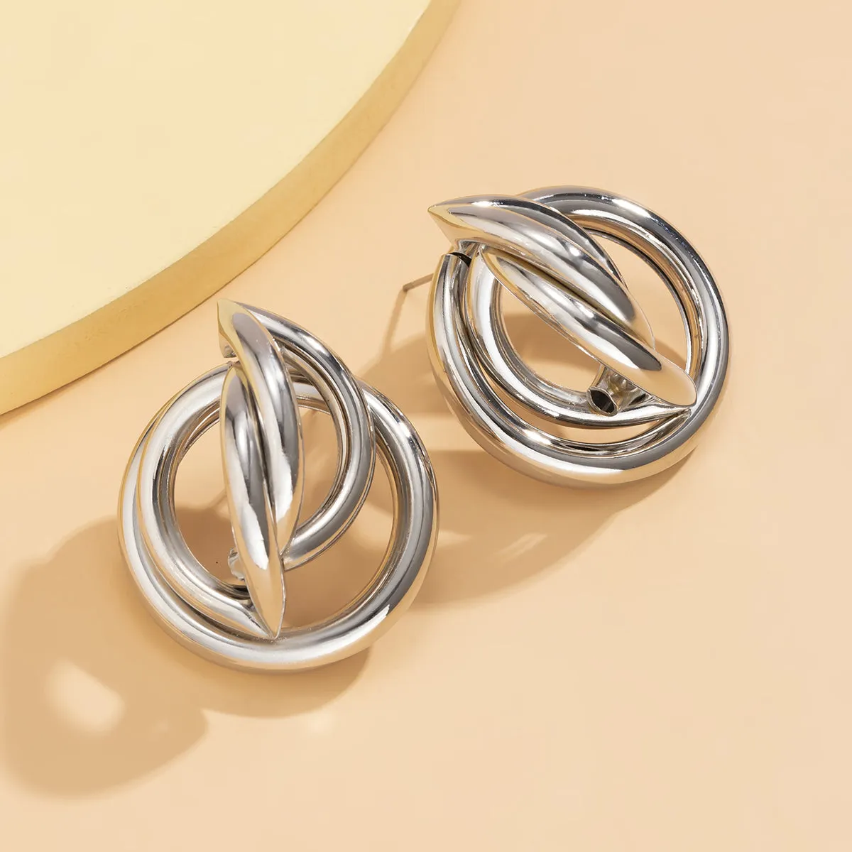 Silver-Plated Interlocking Rings Stud Earrings