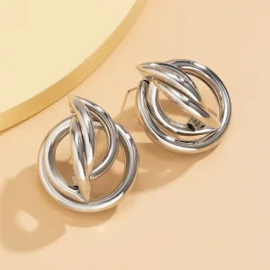 Silver-Plated Interlocking Rings Stud Earrings