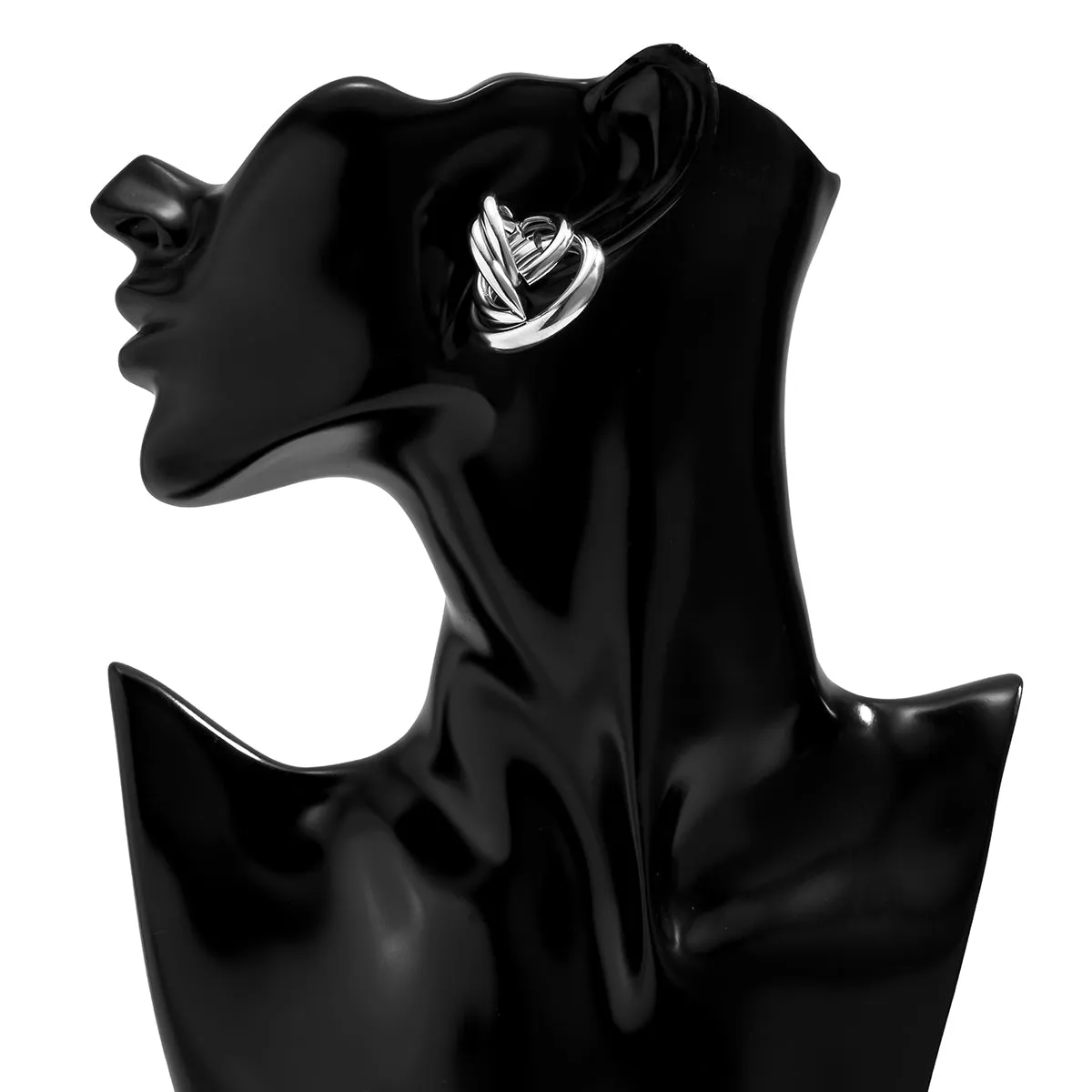Silver-Plated Interlocking Rings Stud Earrings