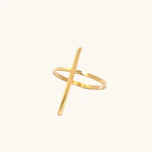 SOLID 14K YELLOW GOLD THIN CROSS RING