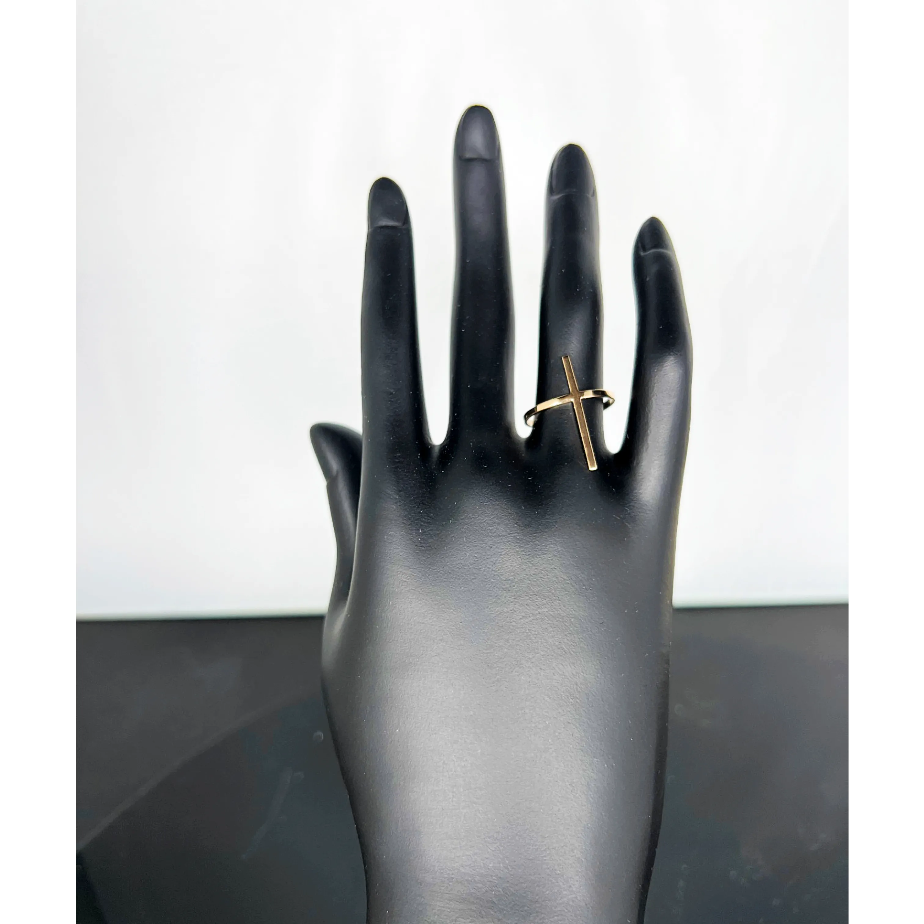 SOLID 14K YELLOW GOLD THIN CROSS RING