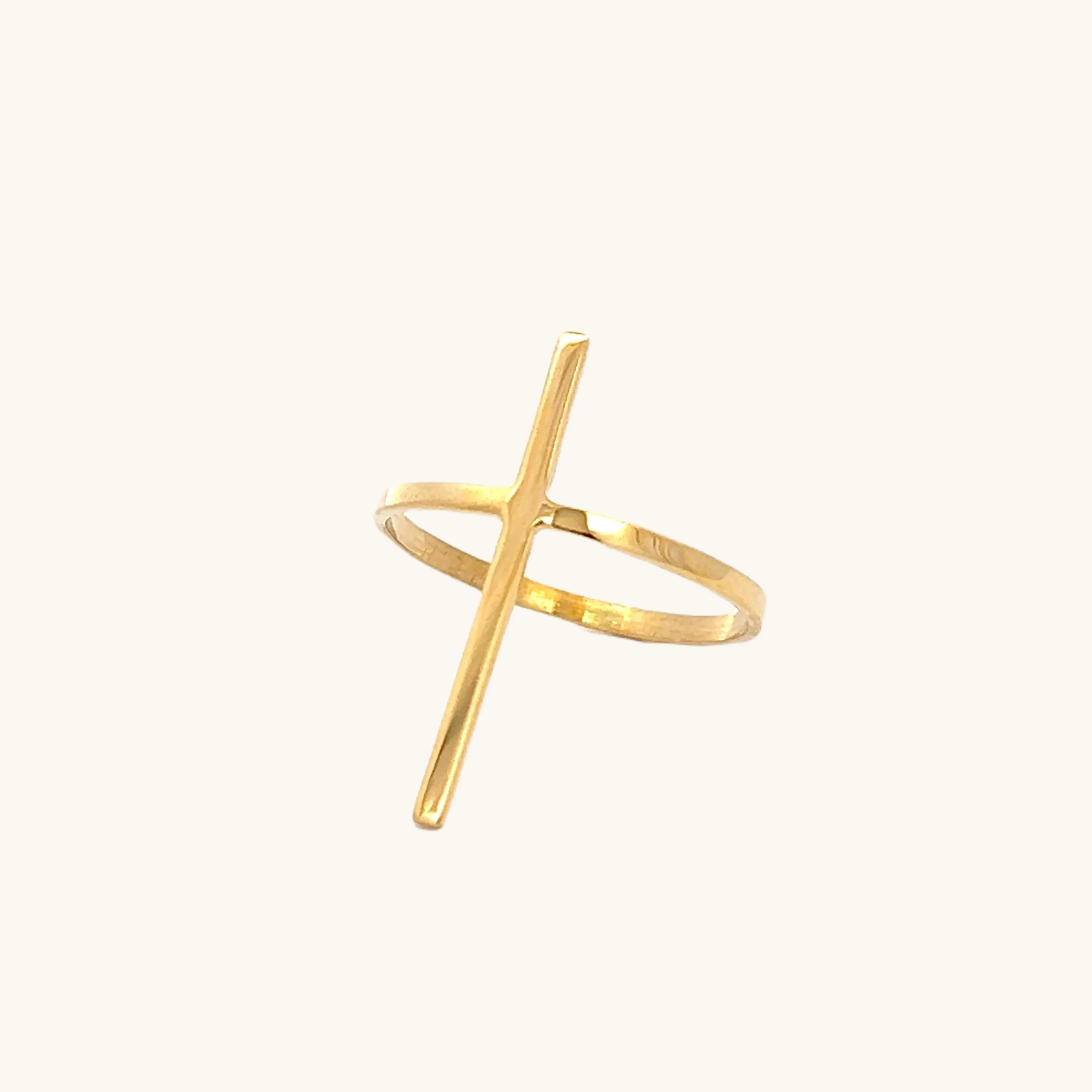 SOLID 14K YELLOW GOLD THIN CROSS RING