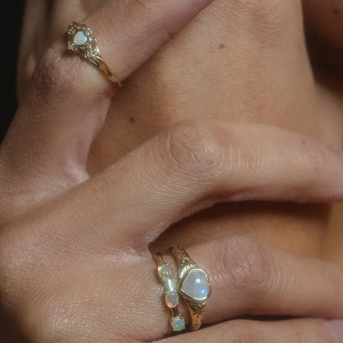 Solid Gold Bold Opal Trio Ring