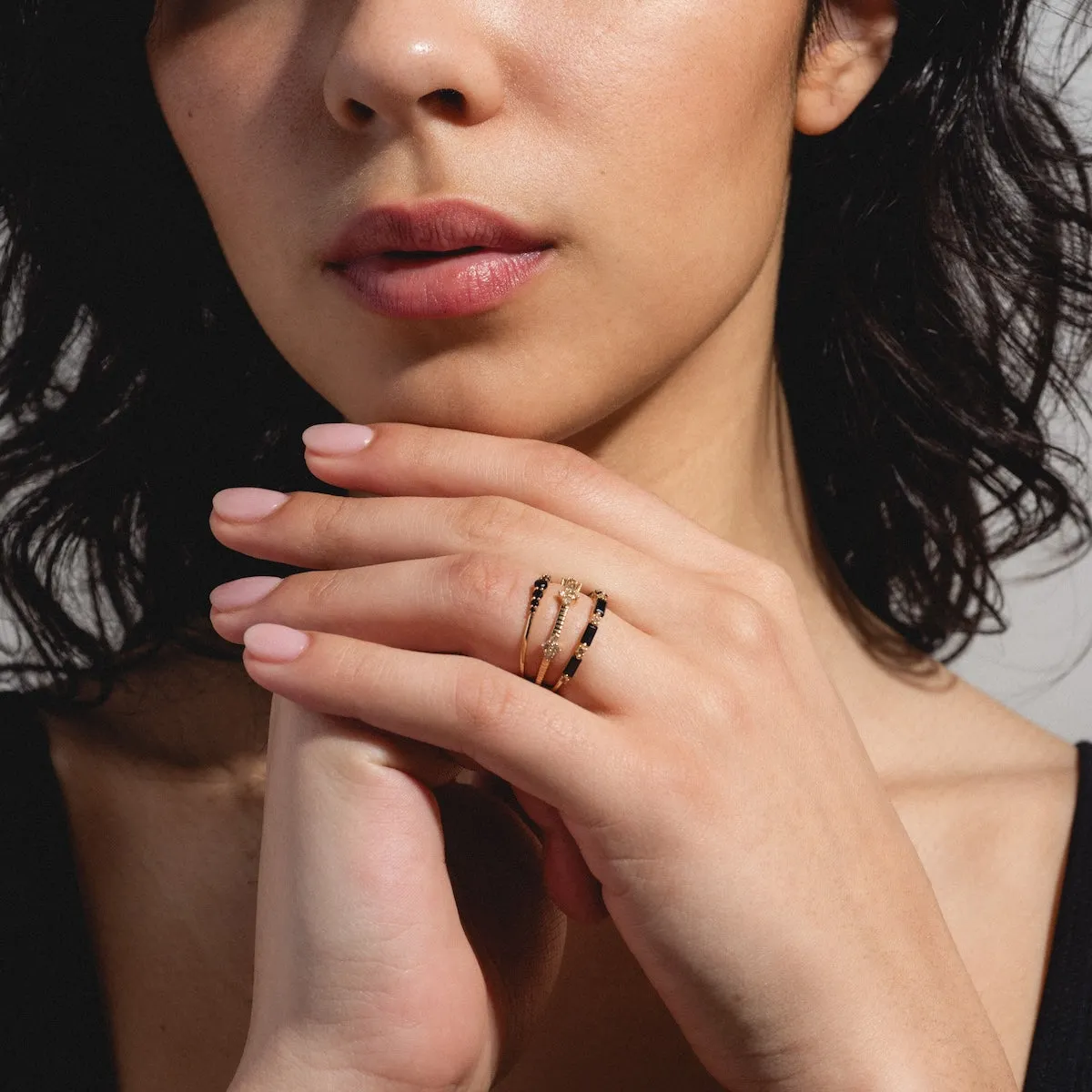 Solid Gold Salt and Pepper Diamond Ribbed Ring