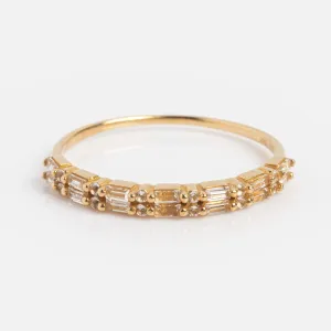 Solid Gold White Topaz Deco Band