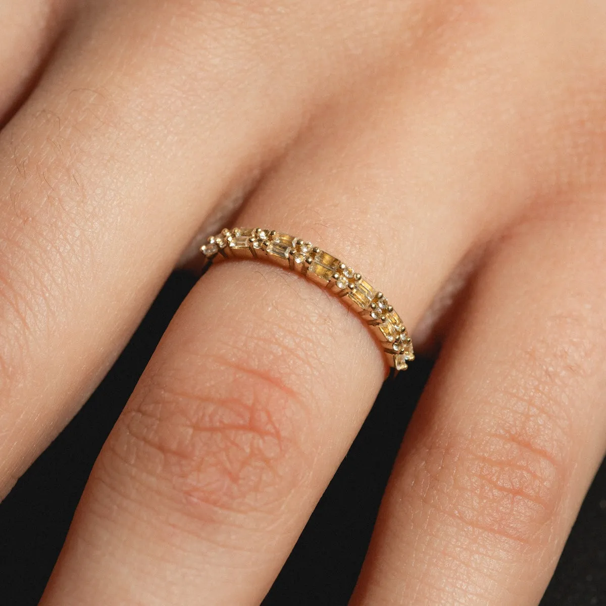 Solid Gold White Topaz Deco Band