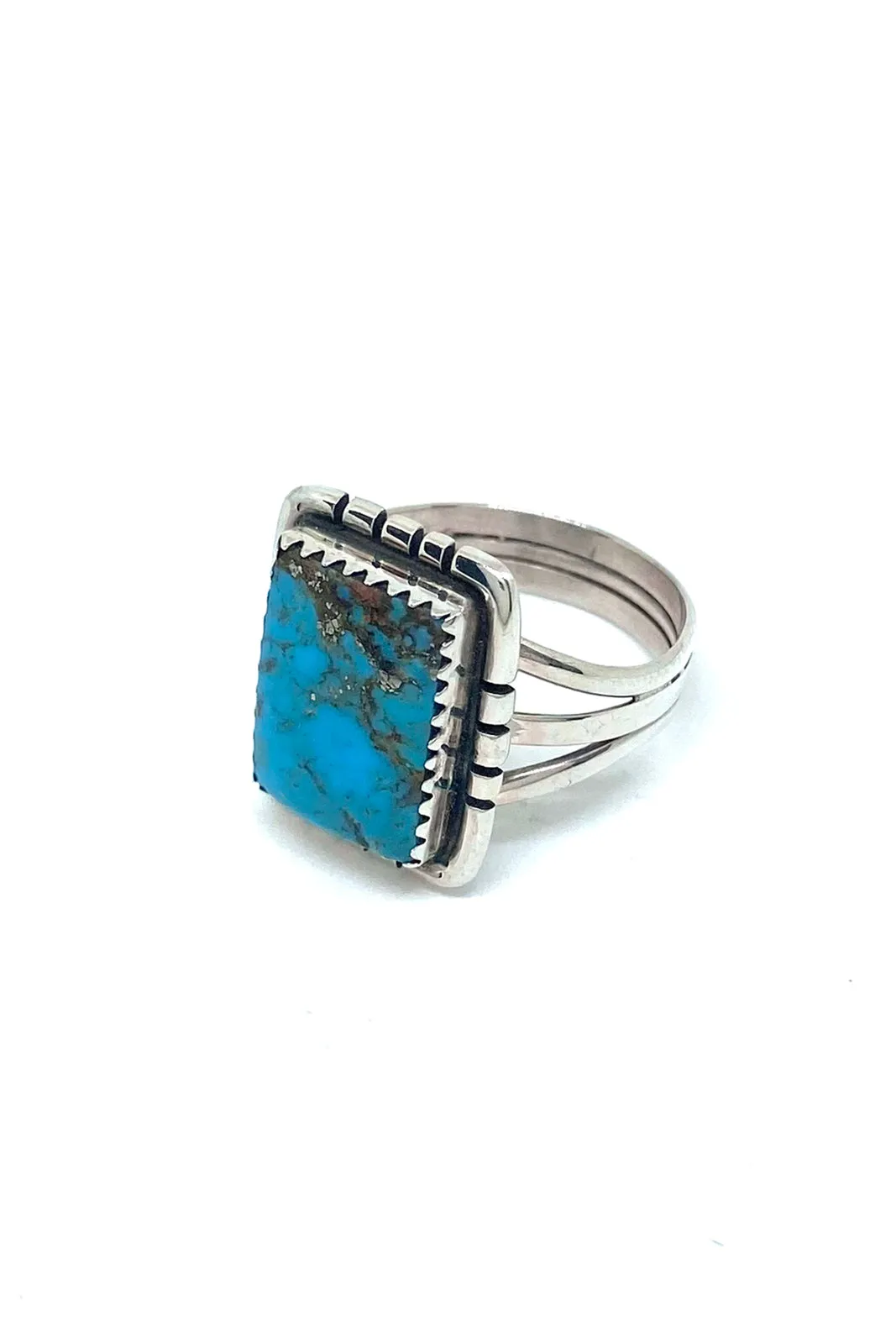 Square Navajo Turquoise Sterling Silver Ring