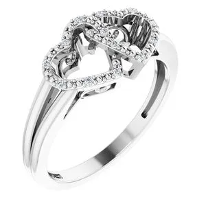 Sterling Silver .05 CTW Diamond Double Heart Design Ring Size 7