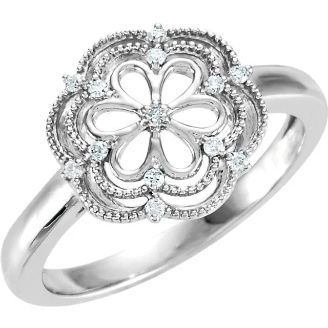 Sterling Silver .08 CTW Diamond Flower Ring