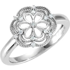 Sterling Silver .08 CTW Diamond Flower Ring