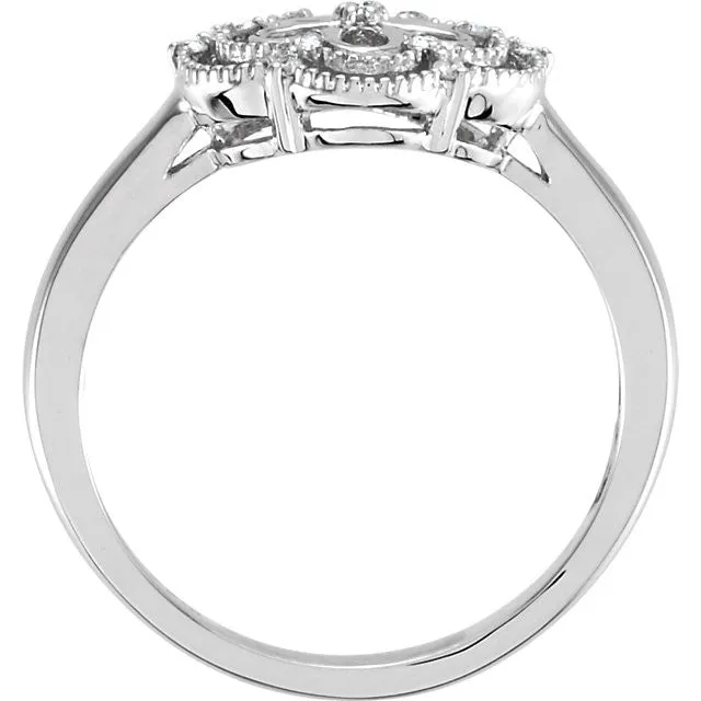 Sterling Silver .08 CTW Diamond Flower Ring