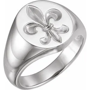 Sterling Silver 16x11 Oval Fleur-de-lis Signet Ring