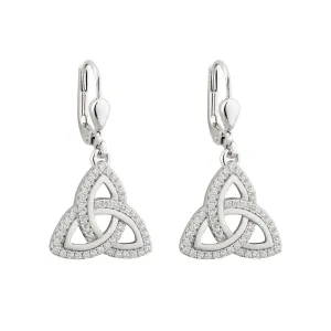 Sterling Silver Celtic CZ Trinity Knot Drop Earrings S33699