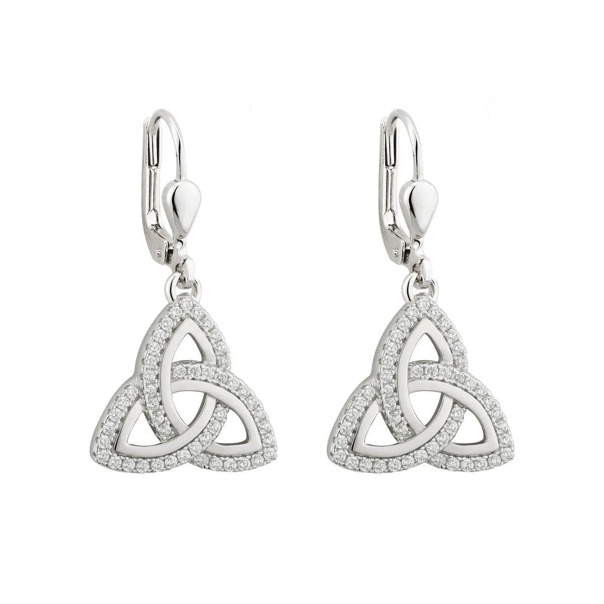 Sterling Silver Celtic CZ Trinity Knot Drop Earrings S33699