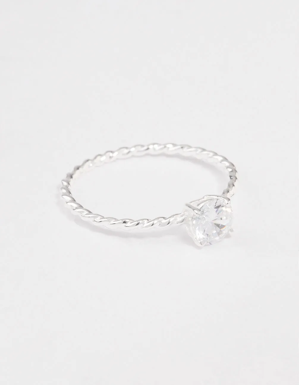 Sterling Silver Cubic Zirconia Twisted Engagement Ring