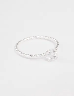 Sterling Silver Cubic Zirconia Twisted Engagement Ring