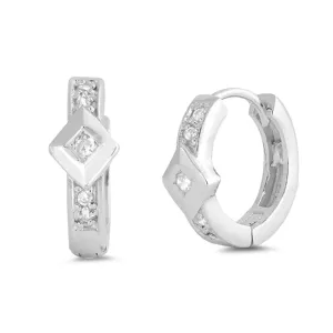 Sterling Silver Geometric Hoop Modern Bold Elegant Earrings Clear CZ 925 New