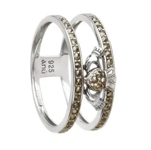 Sterling Silver Marcasite Claddagh Cage Ring - ANU3021