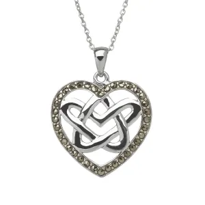 Sterling Silver Marcasite Double Heart Pendant - ANU1110