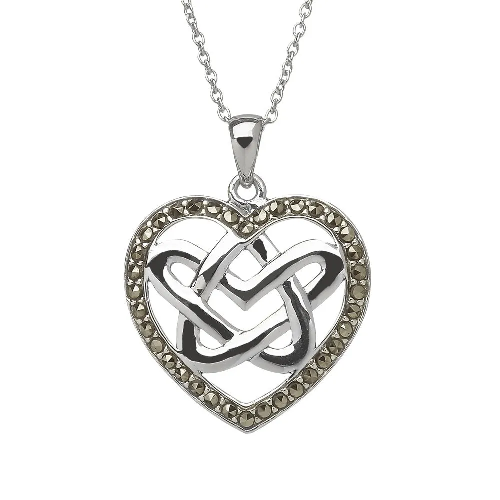 Sterling Silver Marcasite Double Heart Pendant - ANU1110