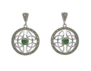 Sterling Silver Marcasite Green CZ Trinity Earrings - ANU2074