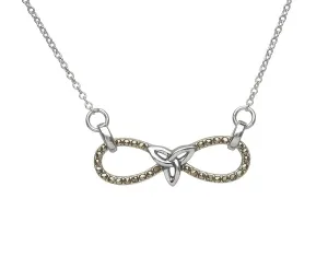 Sterling Silver Marcasite Infinity Trinity Knot Necklace - ANU1142