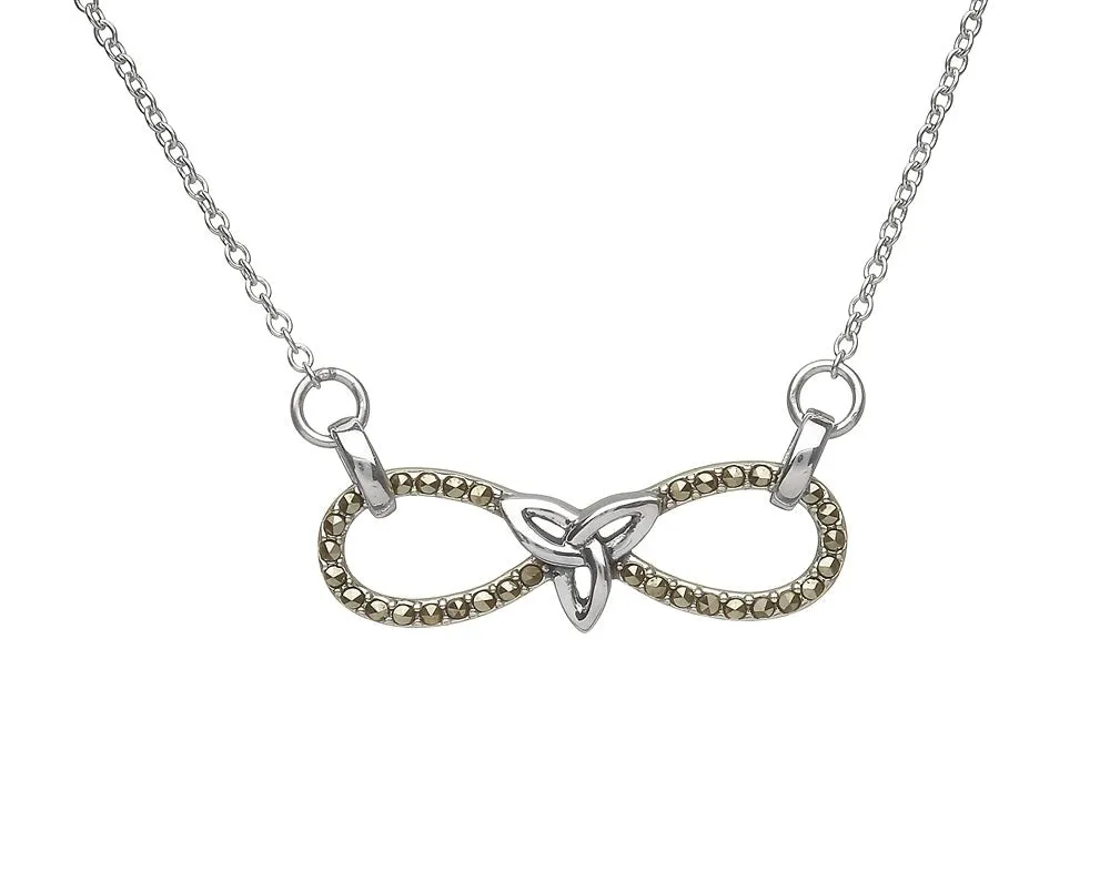Sterling Silver Marcasite Infinity Trinity Knot Necklace - ANU1142