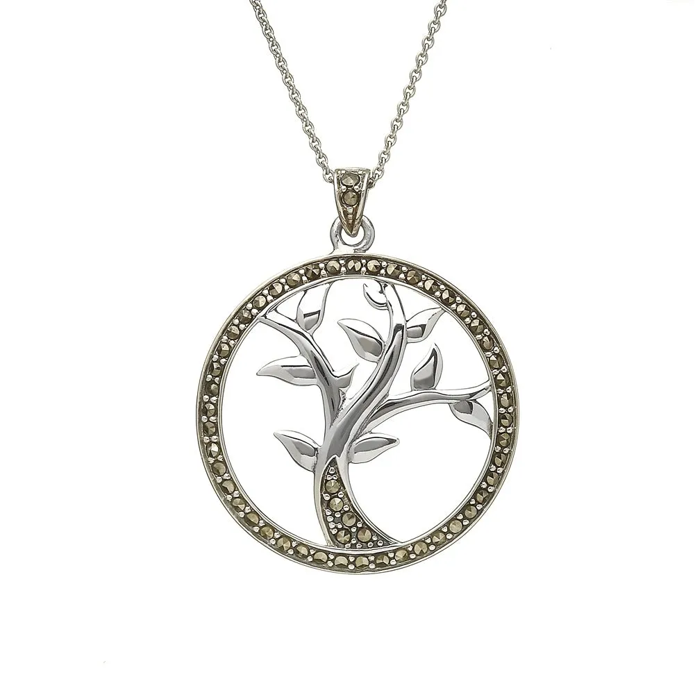 Sterling Silver Marcasite Tree of Life Pendant with Chain - ANU1108