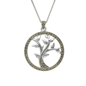 Sterling Silver Marcasite Tree of Life Pendant with Chain - ANU1108