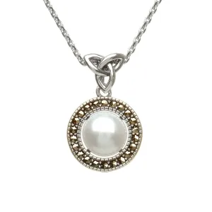 Sterling Silver Marcasite Trinity Fresh Water Pearl Pendant and Chain - ANU1140