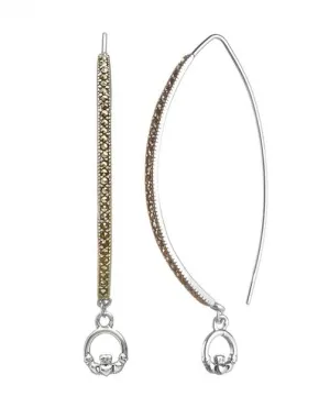 Sterling Silver Marcasite Wishbone Claddagh Earrings - ANU2101
