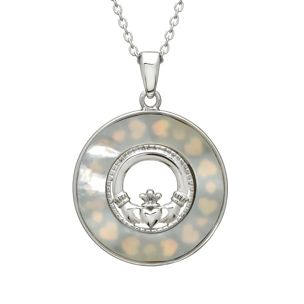 Sterling Silver Mother of Pearl Claddagh Pendant with Chain - ANU1181