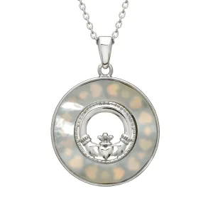 Sterling Silver Mother of Pearl Claddagh Pendant with Chain - ANU1181