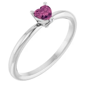 Sterling Silver Natural Pink Tourmaline Heart Solitaire Ring