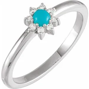 Sterling Silver Natural Turquoise & .07 CTW Natural Diamond Halo-Style Ring