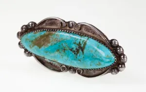 Sterling Silver Navajo Turquoise Long Ring with Bead Accents Size 8.75