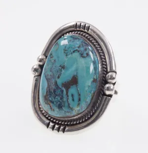 Sterling Silver Navajo Turquoise Ring with Bead Accents Size 8