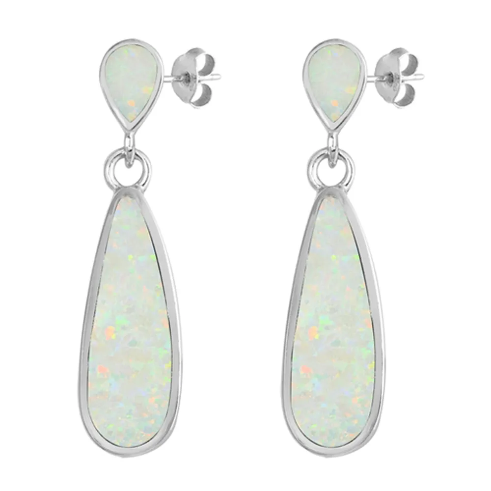 Sterling Silver Teardrop Modern Statement Bold Earrings White Synthetic Opal 925
