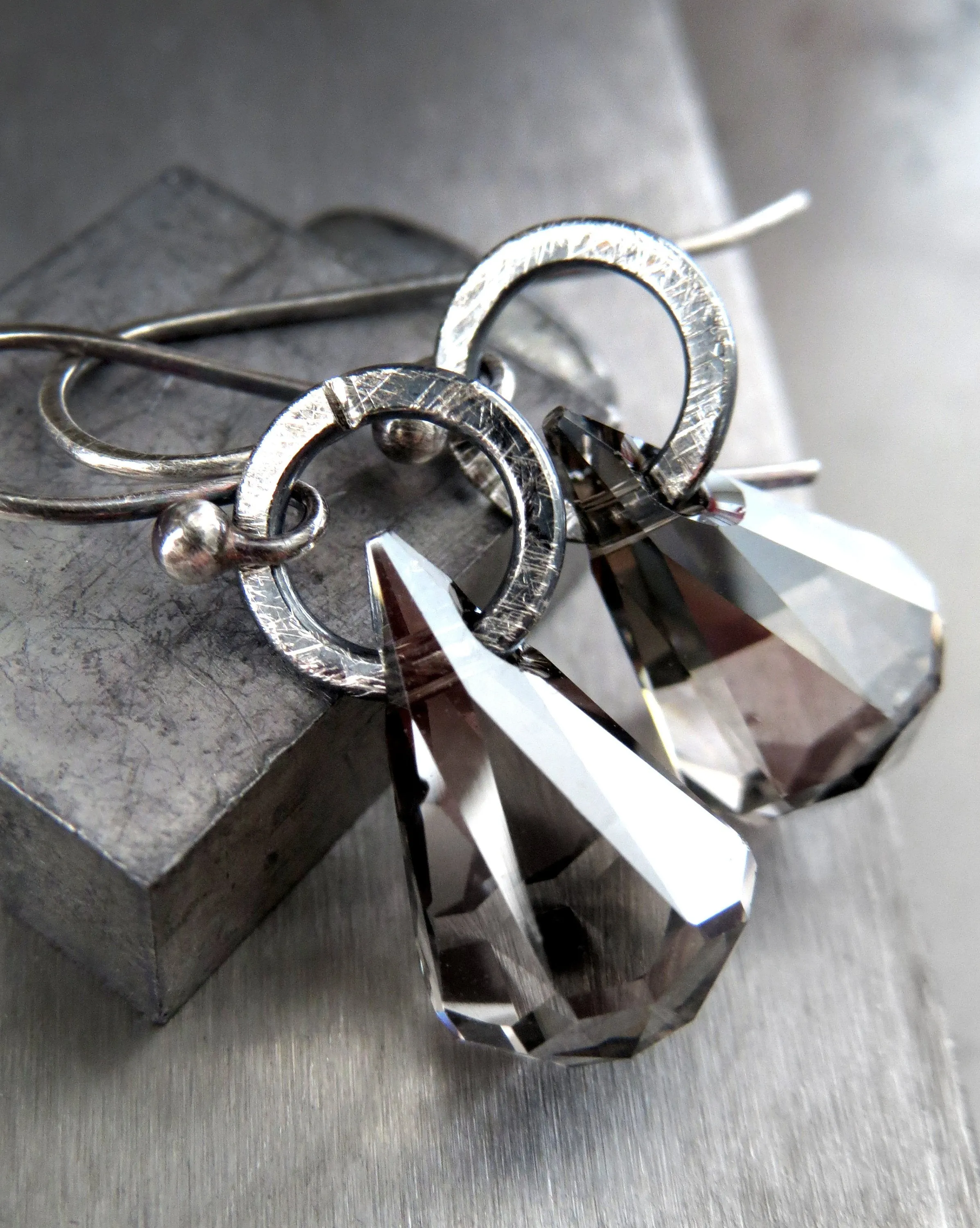 STRIKE - Small Sheer Grey Crystals Earrings