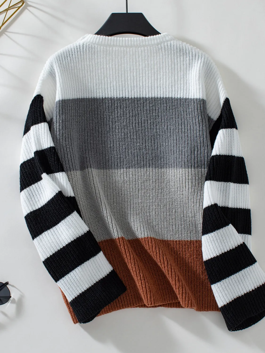 Striped Color Block Pullover Sweater (2 Colors)