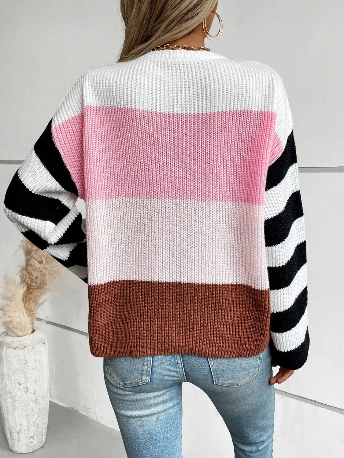 Striped Color Block Pullover Sweater (2 Colors)