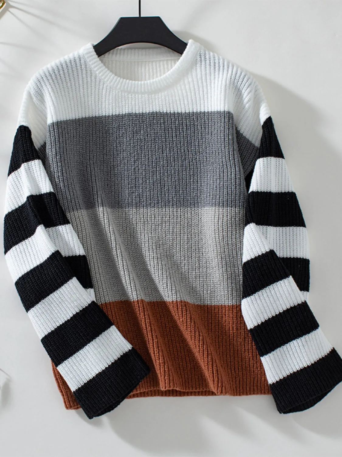 Striped Color Block Pullover Sweater (2 Colors)